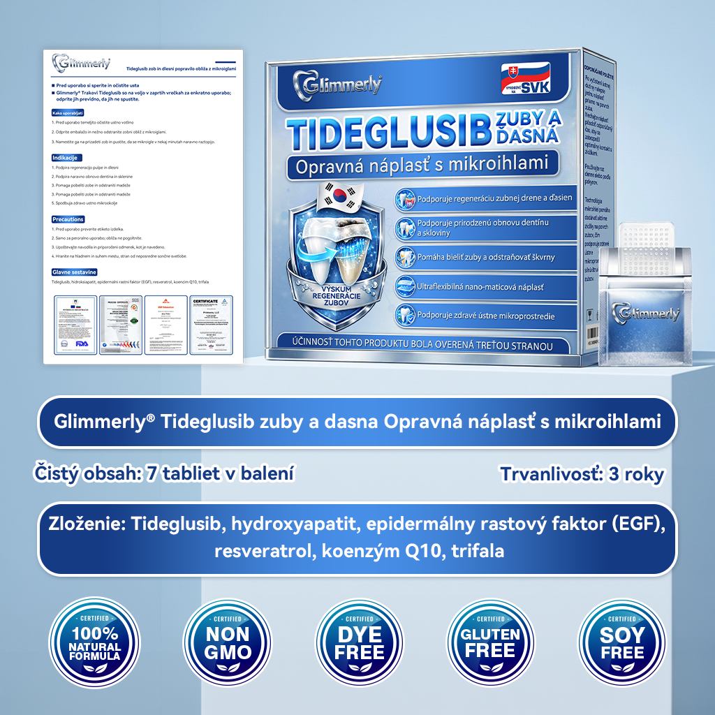 🦷𝐆𝐥𝐢𝐦𝐦𝐞𝐫𝐥𝐲® Tideglusib zuby a dasna Opravná náplasť s mikroihlami  | Pokročilé zubné pásiky s aktiváciou kmeňových buniek (obnova skloviny a dentínu • posilnenie ďasien • odstránenie zubného kameňa a zápachu • zastavenie citlivosti zubov)) 🎁