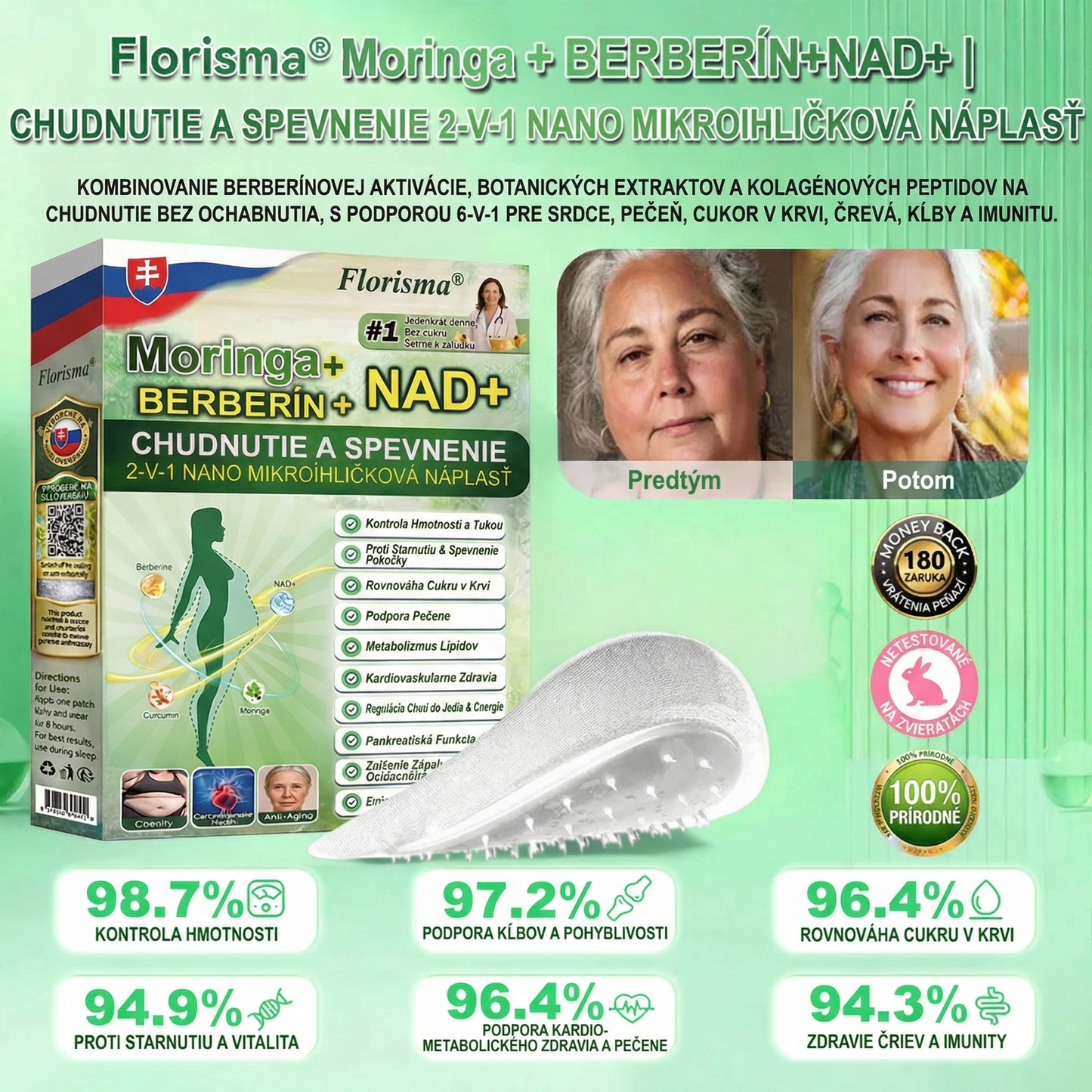 Možnosť platby na dobierku 【Posledný deň akcie: 70 % zľava】Florisma® 👩‍⚕️ Moringa & Berberín 10-v-1 Pokročilá Nano Mikroiigličková Náplasť Vhodné na obezitu, cukrovku, spánkovú apnoe a problémy so kĺbmi ✨